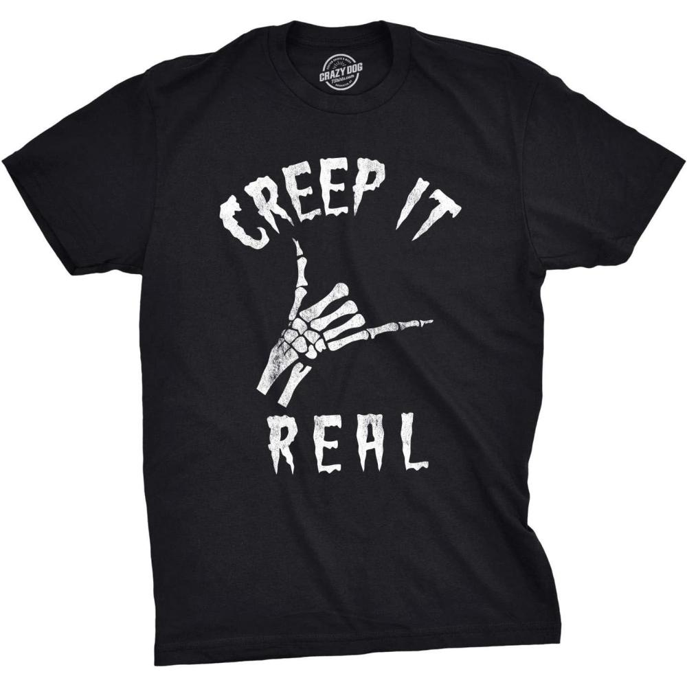 imageMens Creep It Real T Shirt Funny Skeleton Halloween Shaka TeeBlack