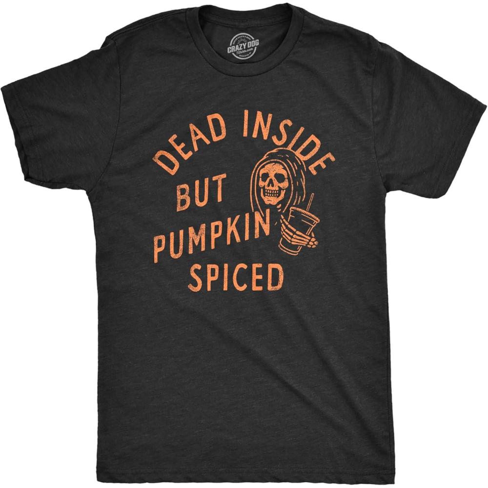 imageMens Dead Inside But Pumpkin Spiced T Shirt Funny Fall Autumn Coffee Flavor Lovers Tee for GuysHeather Black  Spiced
