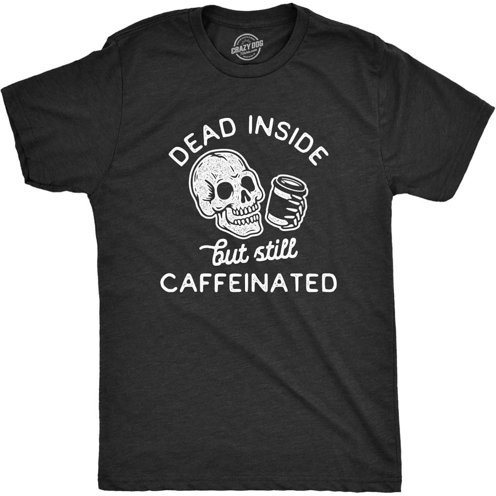 imageMens Dead Inside But Still Caffeinated T Shirt Funny Halloween Coffee Graphic TeeHeather Black