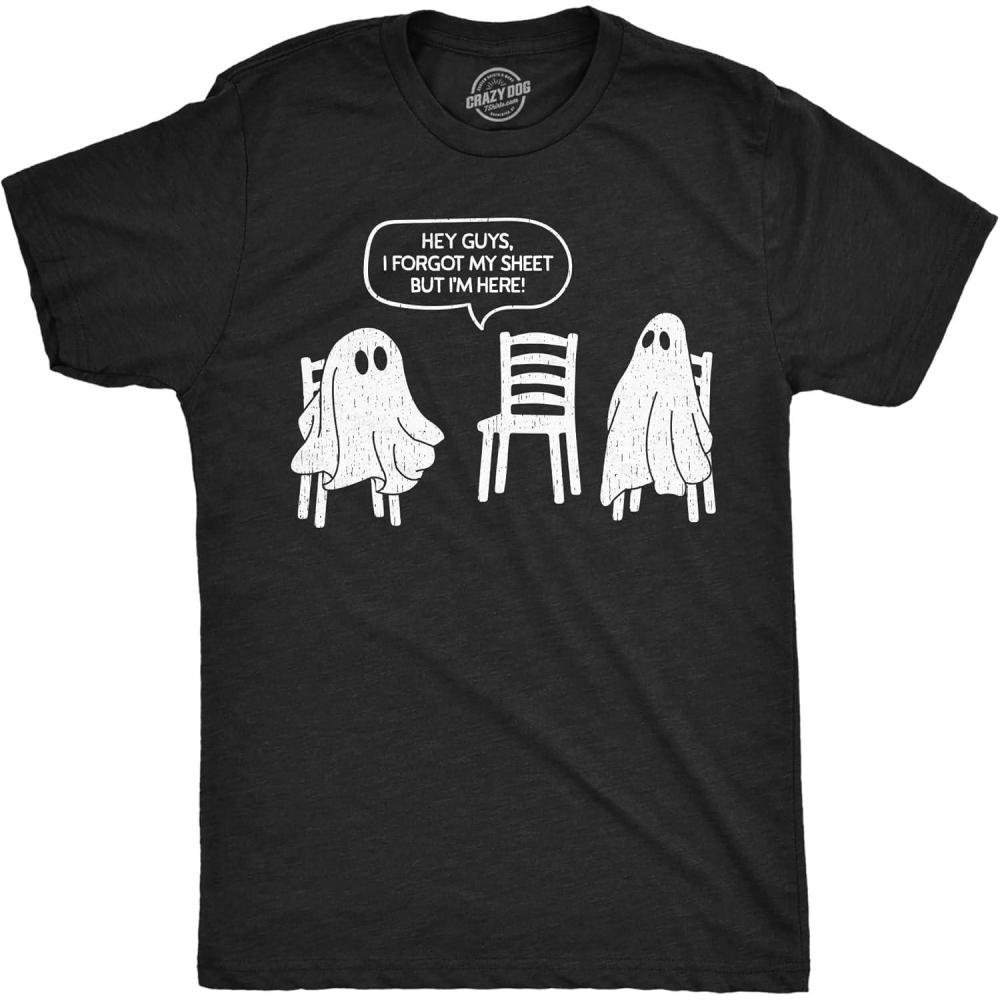 imageMens Funny T Shirts Hey Guys I Forgot My Sheet But Im Here Sarcastic Halloween Ghost Tee for Men