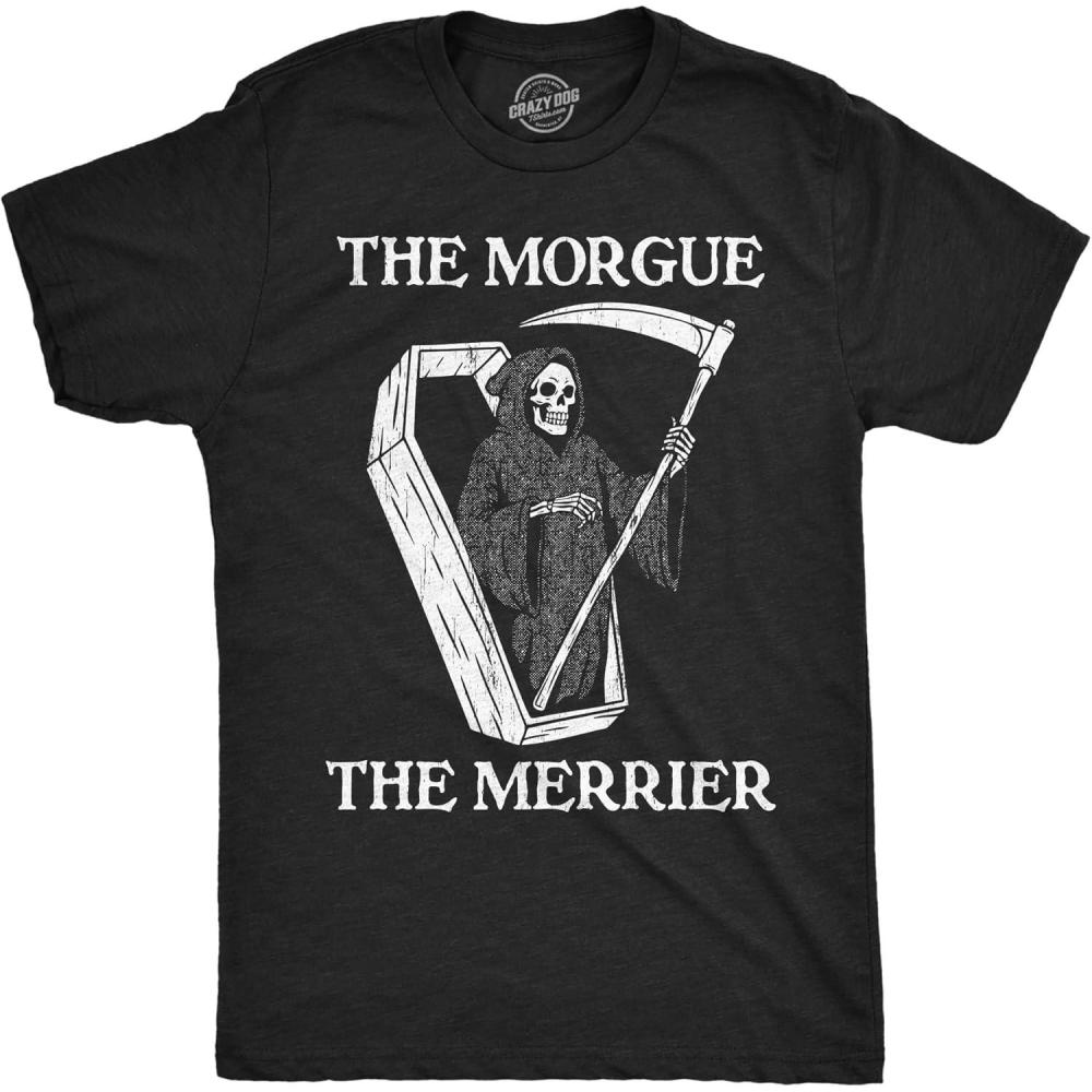imageMens Funny T Shirts The Morgue The Merrier Sarcastic Grim Reaper Graphic Novelty Tee for Men