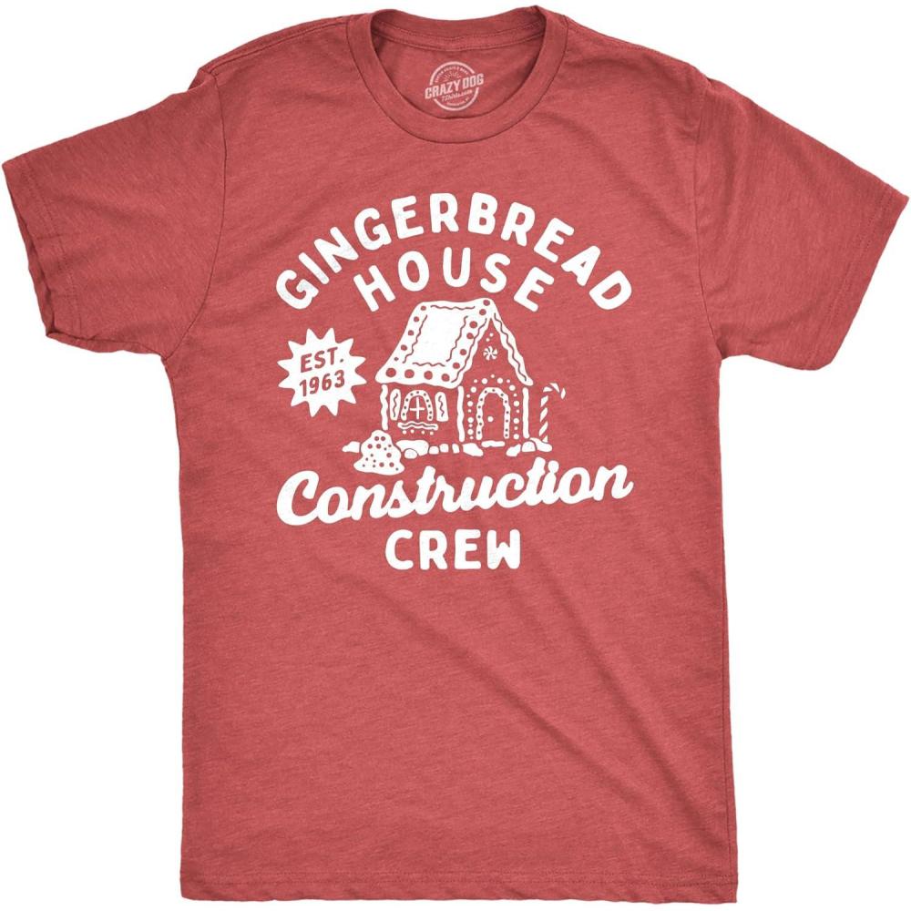imageMens Gingerbread House Construction Crew T Shirt Funny Xmas Treat Joke Tee for GuysHeather Red Construction