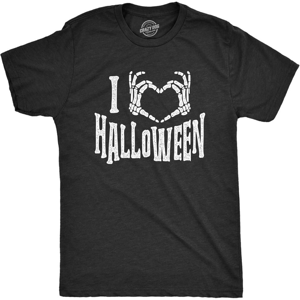 imageMens I Heart Halloween T Shirt Funny Love Skeleton Heart Hands Graphic TeeHeather Black