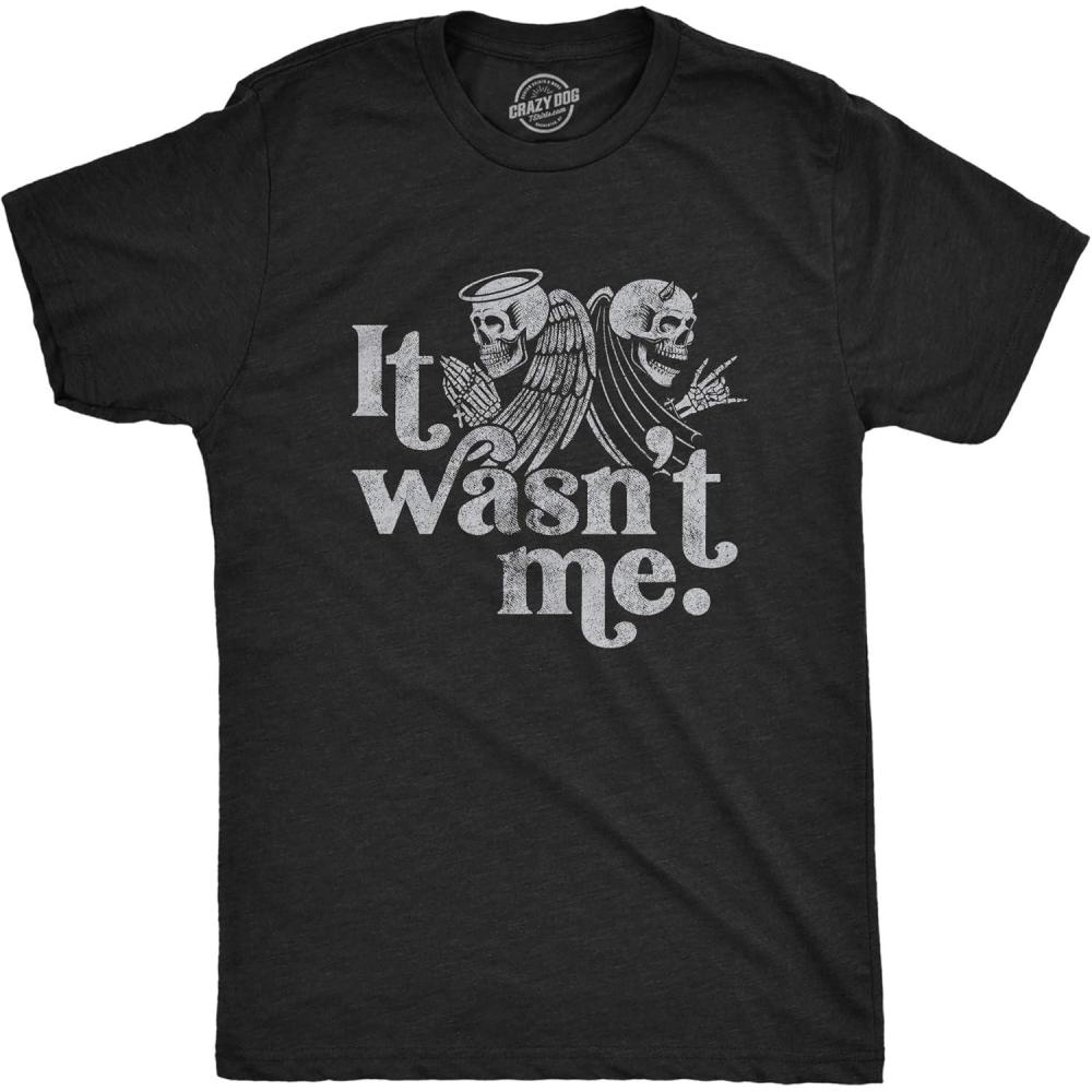imageMens It Wasnt Me T Shirt Funny Angel Devil Skeleton Halloween Graphic TeeHeather Black