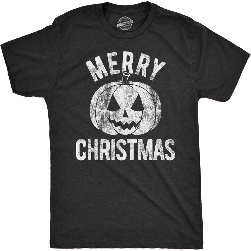 imageMens Merry Christmas T Shirt Funny Halloween Pumpkin Jack O Lantern Joke Tee for GuysHeather Black Christmas