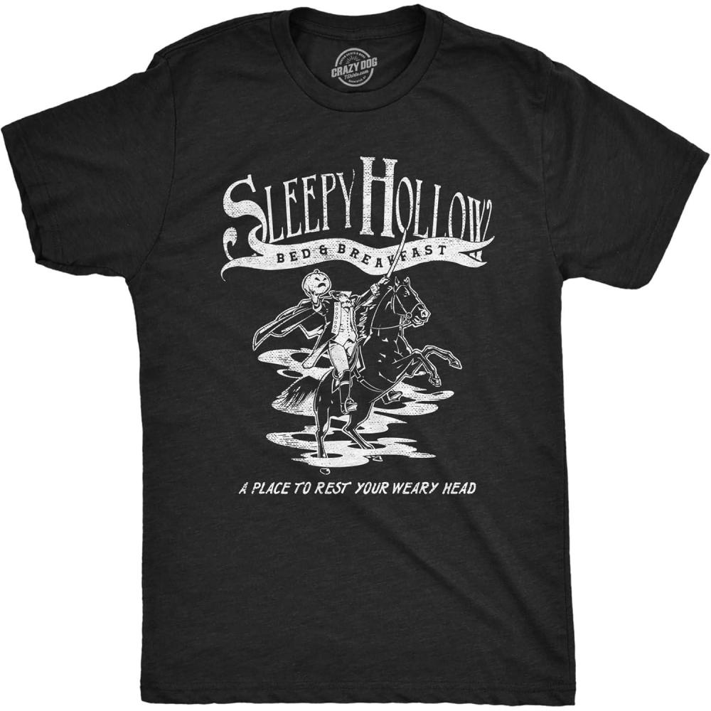 imageMens Sleepy Hollow Bed and Breakfast T Shirt Funny Halloween Spooky Hotel Inn Joke Tee for GuysHeather Black Sleepyhollow