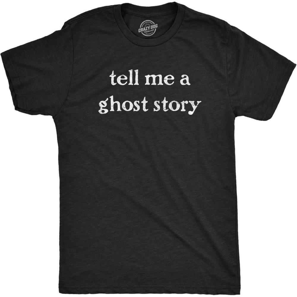 imageMens Tell Me A Ghost Story T Shirt Funny Halloween Spooky Season Lovers Tee for GuysHeather Black Ghost
