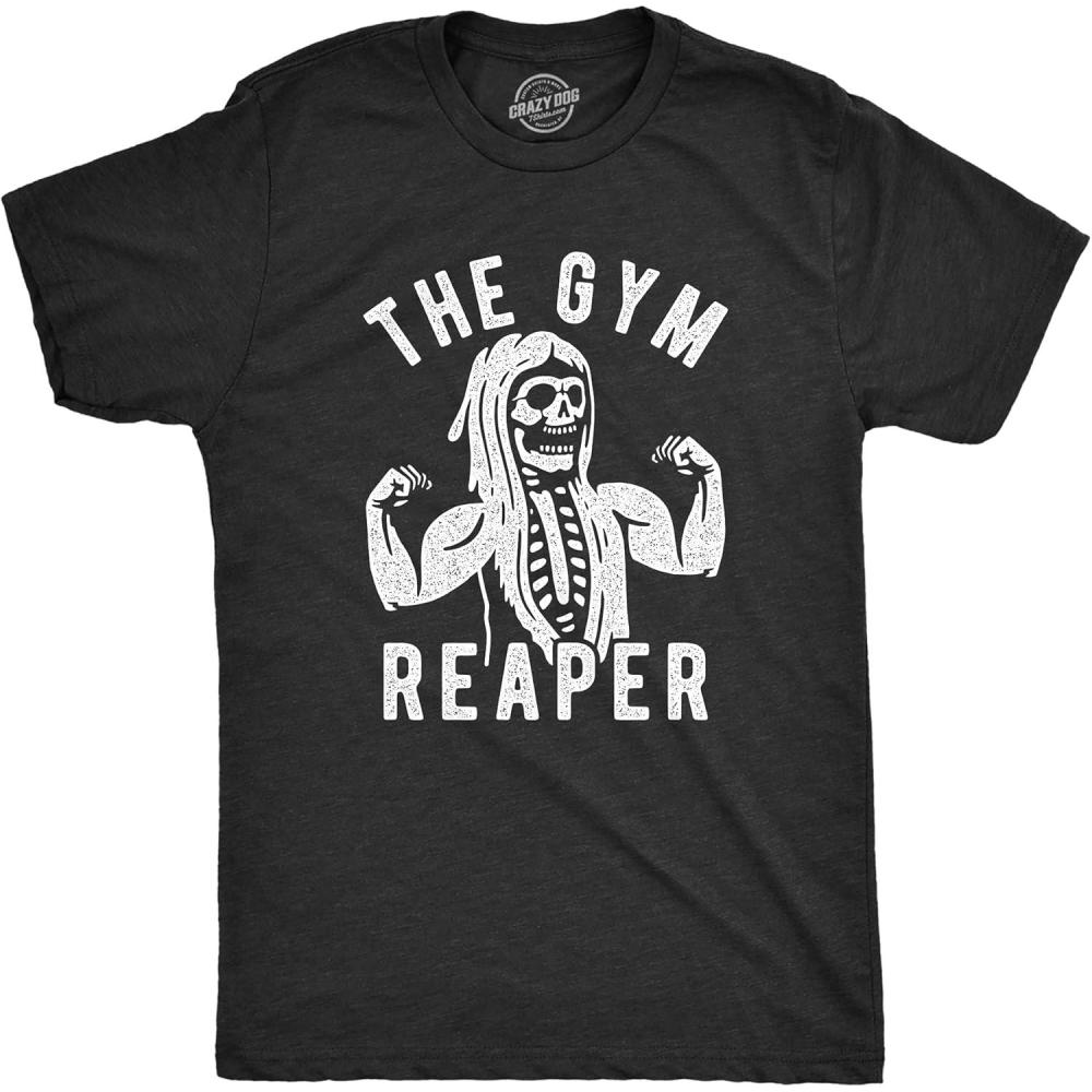 imageMens The Gym Reaper T Shirt Funny Grim Reaper Funny Fitness Halloween Workout TeeHeather Black