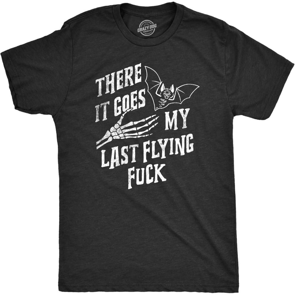 imageMens There It Goes My Last Flying Fck T Shirt Funny Halloween Spooky Bat Joke Tee for GuysHeather Black Flying