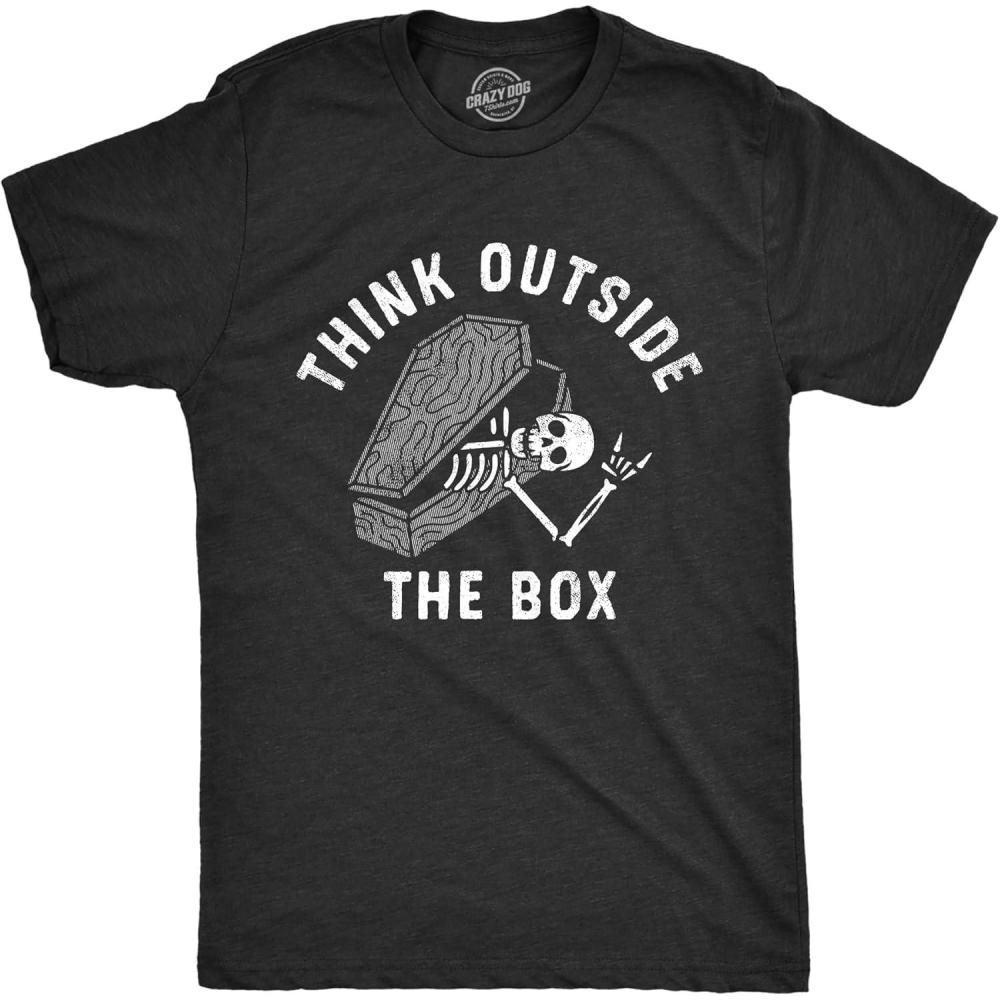 imageMens Think Outside The Box T Shirt Funny Halloween Grave Coffin Joke Tee for Guys