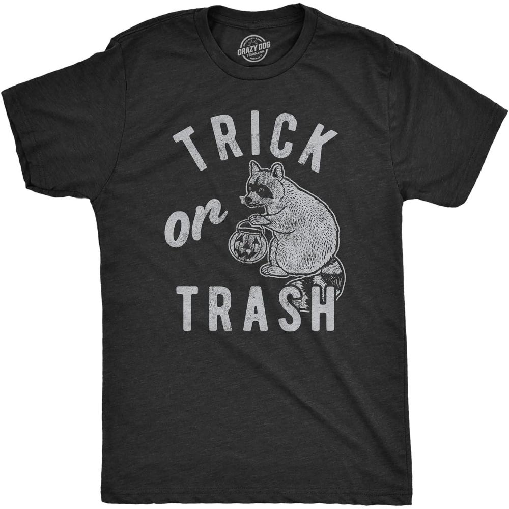 imageMens Trick Or Trash T Shirt Funny Raccoon Trick Or Treat Halloween Novelty TeeHeather Black