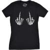 Womens Flipping The Bones Funny Skeleton Hands Middle Finger Halloween T Shirt(Black)