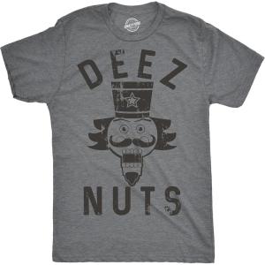 Crazy Dog Mens Deez Nuts Funny Christmas T Shirt Nutcracker Humor Christmas Pun Shirt(Dark Heather Grey)