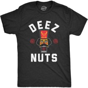Crazy Dog Mens Deez Nuts Funny Christmas T Shirt Nutcracker Humor Christmas Pun Shirt(Heather Black)