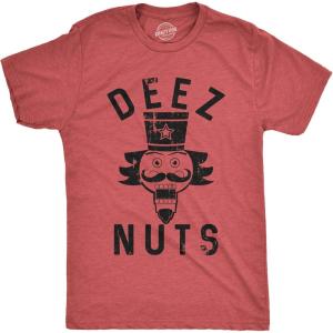 Crazy Dog Mens Deez Nuts Funny Christmas T Shirt Nutcracker Humor Christmas Pun Shirt(Heather Red)