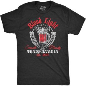 Mens Blood Light T Shirt Funny Halloween Beer Parody Vampire Tee for Guys(Heather Black)