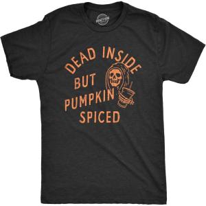 Mens Dead Inside But Pumpkin Spiced T Shirt Funny Fall Autumn Coffee Flavor Lovers Tee for Guys(Heather Black – Spiced)