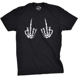 Mens Flipping The Bones T Shirt Funny Halloween Halloween Skeleton Hands Middle Finger Tee(Black)