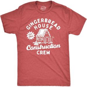 Mens Gingerbread House Construction Crew T Shirt Funny Xmas Treat Joke Tee for Guys(Heather Red – Construction)