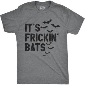Mens Its Frickin Bats T Shirt Funny Halloween Spooky Season Bat Lovers Tee for Guys(Dark Heather Grey – Bats)