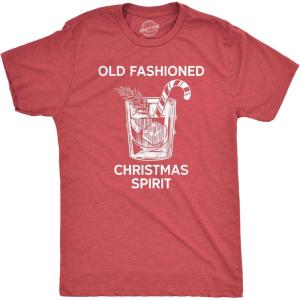 Mens Old Fashioned Christmas Spirit Tee Funny Xmas Mixed Drink Lovers Tee for Guys(Heather Red – Spirit)