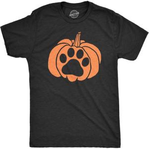 Mens Pumpkin Paw T Shirt Funny Halloween Jack-O-Lantern Pet Puppy Animal Lover Novelty Tee(Heather Black)