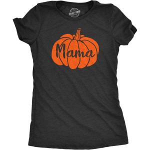 Womens Mama Pumpkin T Shirt Funny Family Halloween Tee(Heather Black)