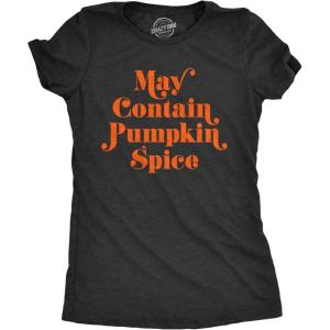Womens May Contain Pumpkin Spice T Shirt Funny Fall Autumn Coffee Tee(Heather Black)