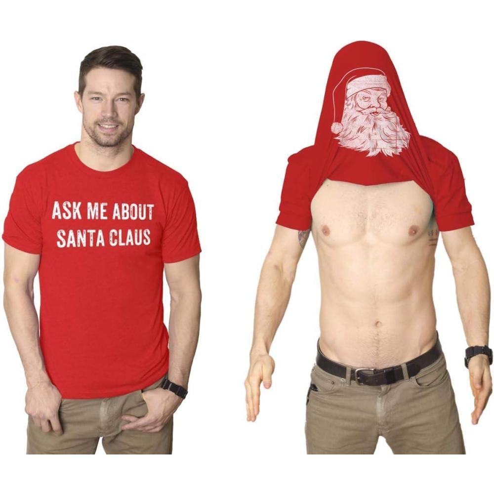 imageMens Ask Me About Santa Claus T Shirt Funny Christmas Party Beard Flip Up TeeRed