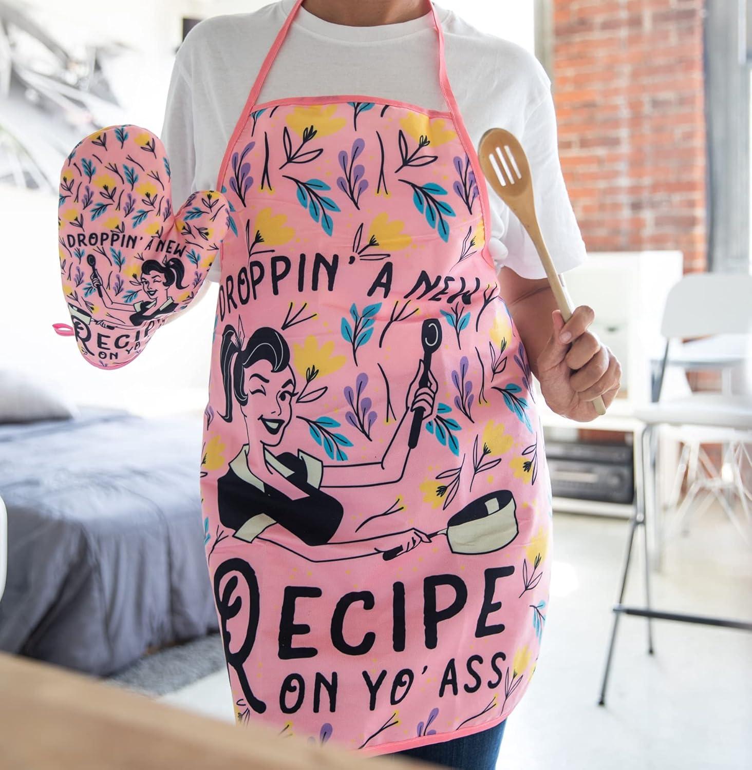 imageDroppin A New Recipe On Yo Ass Funny Cooking Kitchen Accessories Funny Graphic Kitchenwear Cool Food Novelty Cookware Pink Oven MittOven Mitt Apron