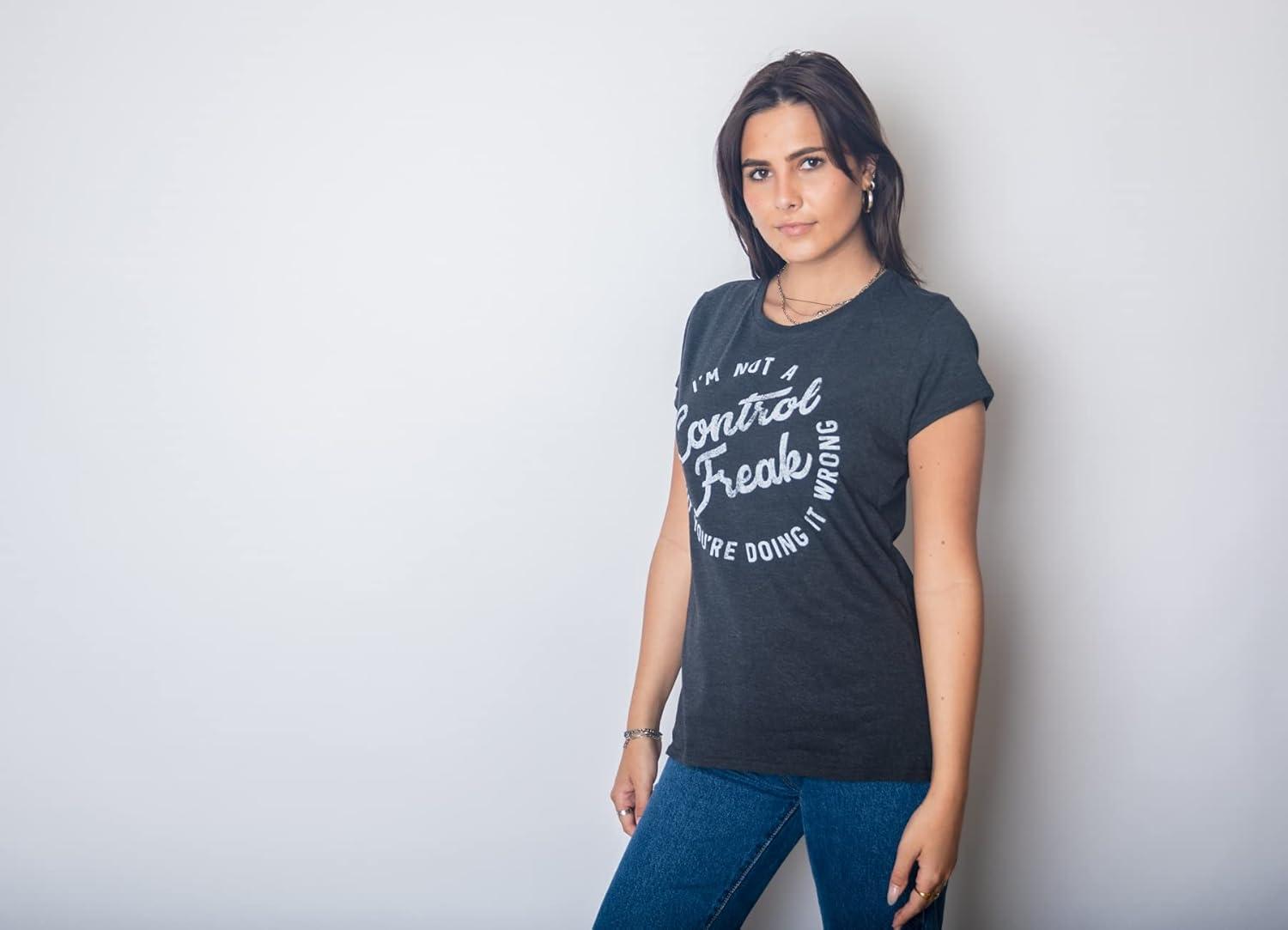 imageFunny Badass Womens T Shirts Cool Sarcastic Graphic Tees for Ladies with SassHeather Black Control Freak