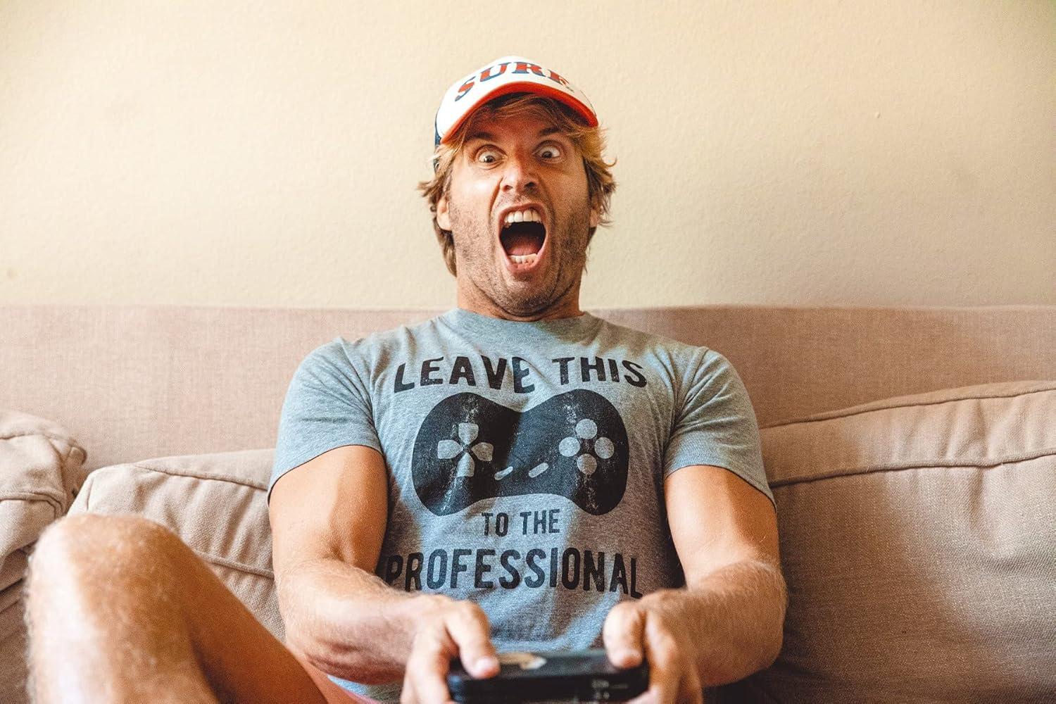 imageMens Leave This to The Professional T Shirt Funny Nerdy Video Game Controller Graphic TeeDark Heather Grey