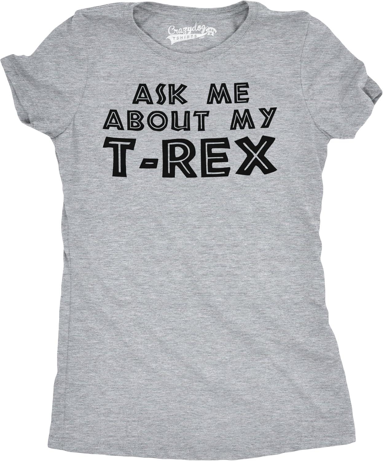 imageWomens Ask Me About My Trex T Shirt Funny Cool Dinosaur Flip Graphic Novelty TeeLight Heather Grey