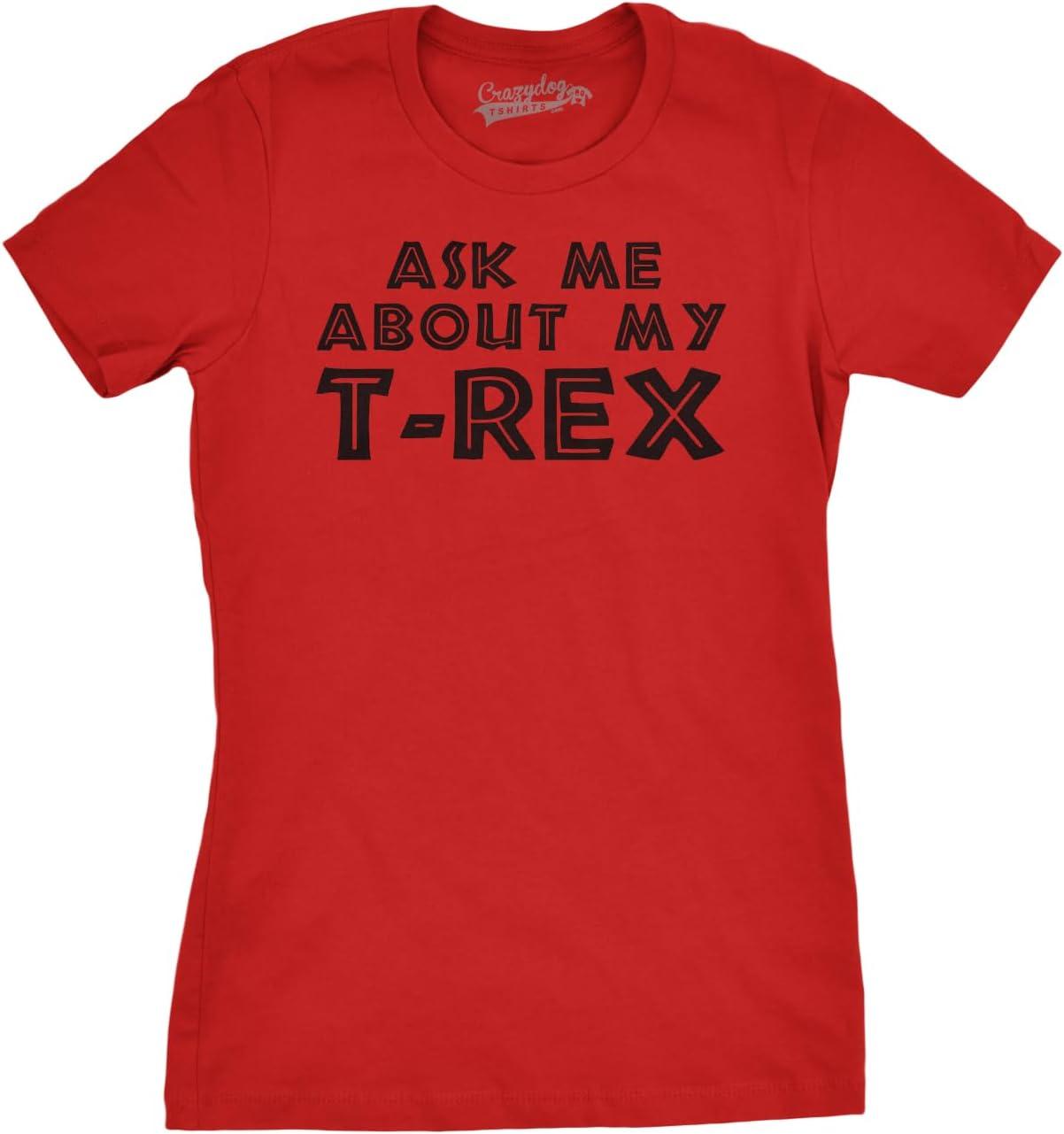 imageWomens Ask Me About My Trex T Shirt Funny Cool Dinosaur Flip Graphic Novelty TeeRed