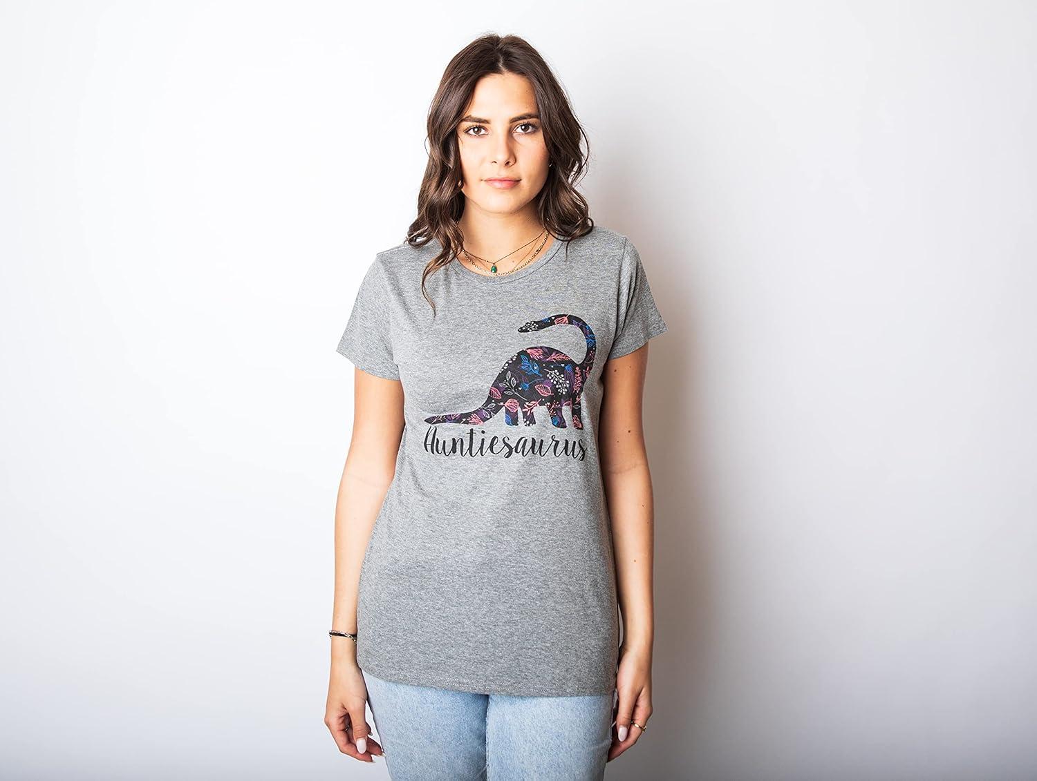 imageWomens Auntiesaurus T Shirt Funny Kids Gift for Aunt Cute Graphic Dinosaur TopDark Heather Grey Auntiesaurus