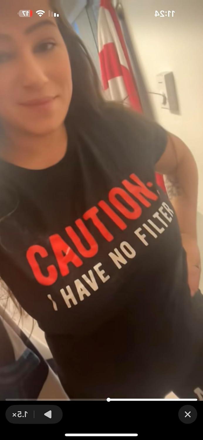 imageWomens Caution I Have No Filter Tshirt Funny Loose Cannon Outlandish Graphic TeeHeather Black