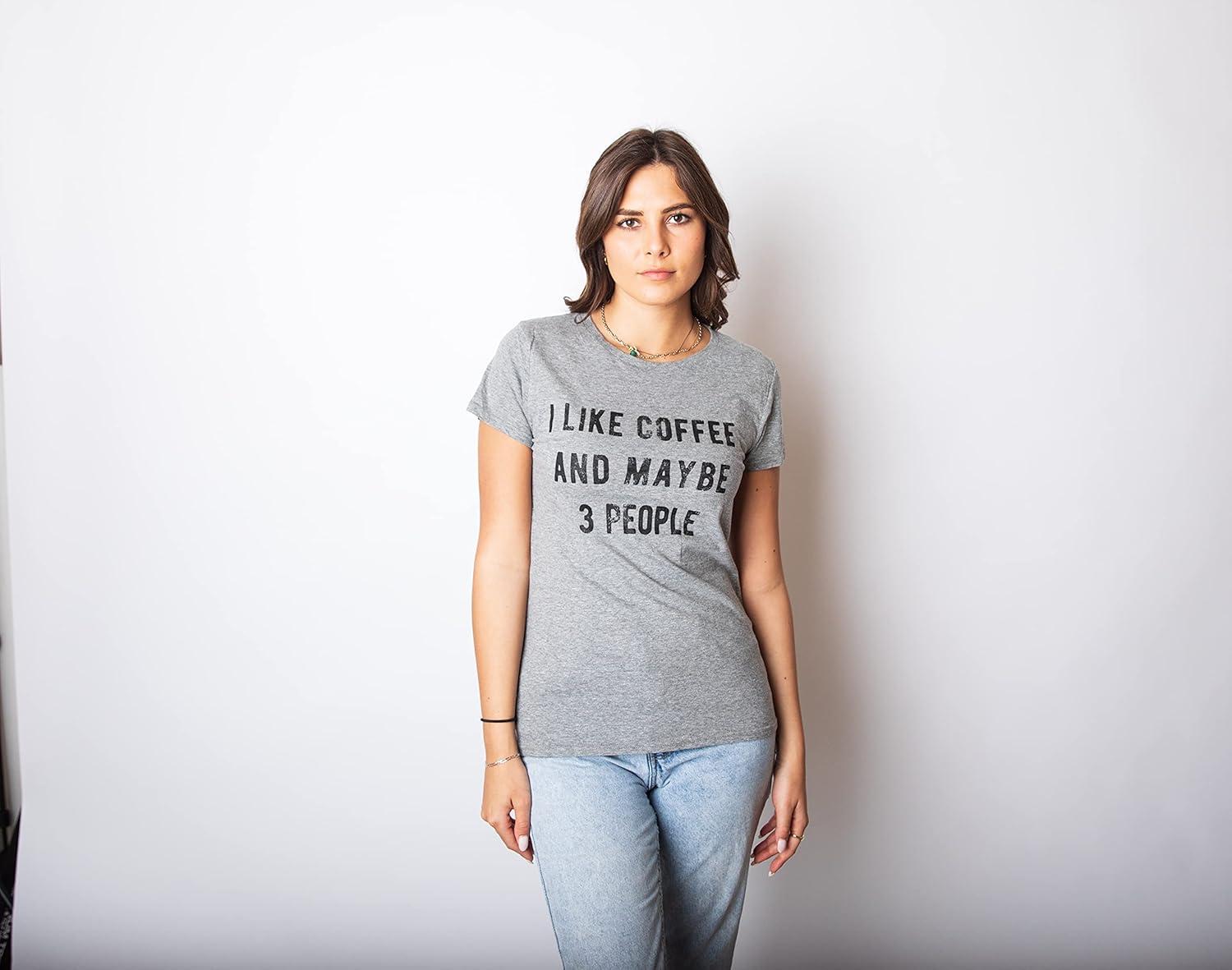 imageWomens I Like Coffee and Maybe 3 People T Shirt Funny Sarcastic Tee for LadiesHeather Light Blue