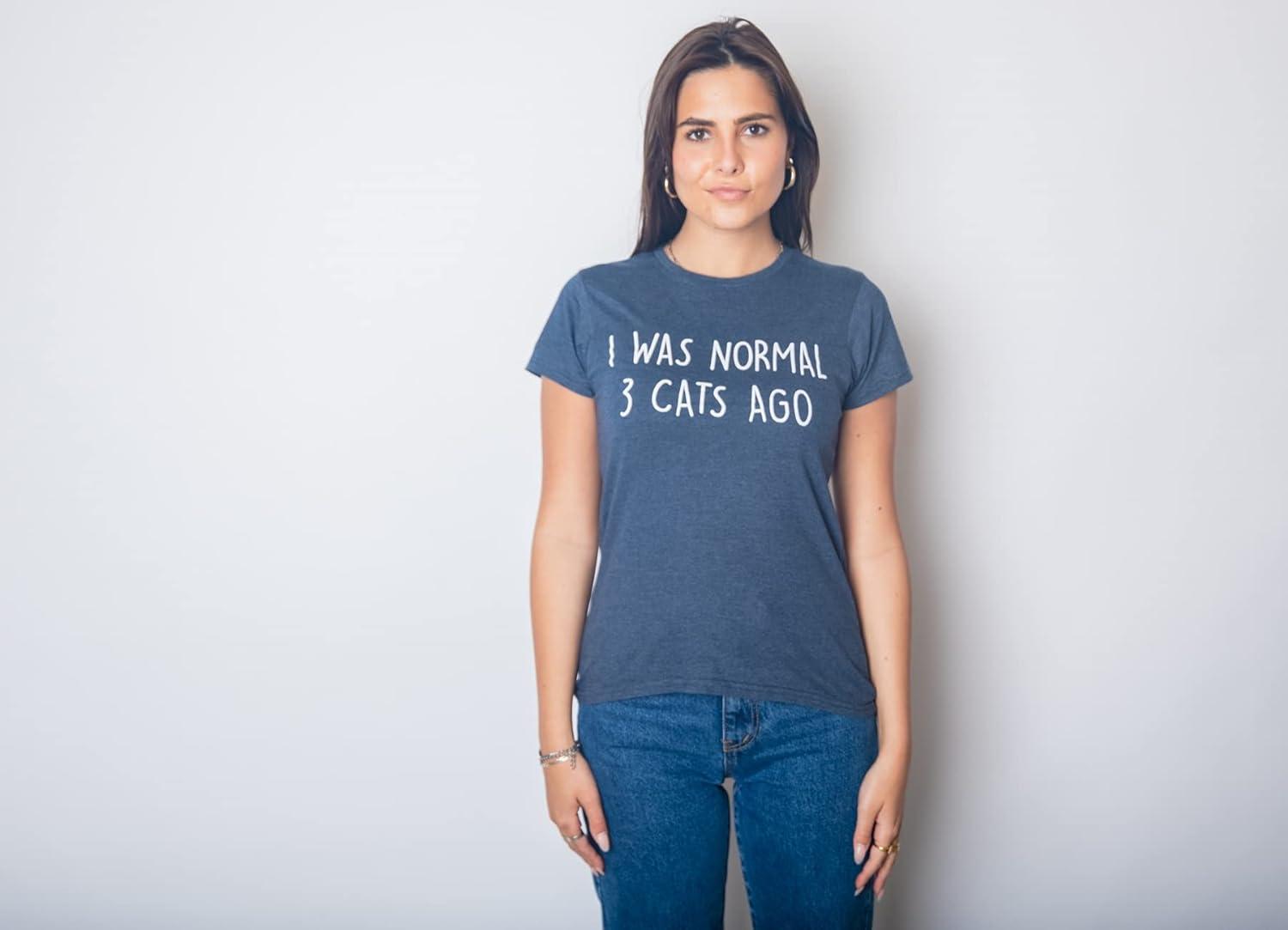 imageWomens I was Normal 3 Cats Ago T Shirt Funny Crazy Kitty Lover TeeHeather Navy