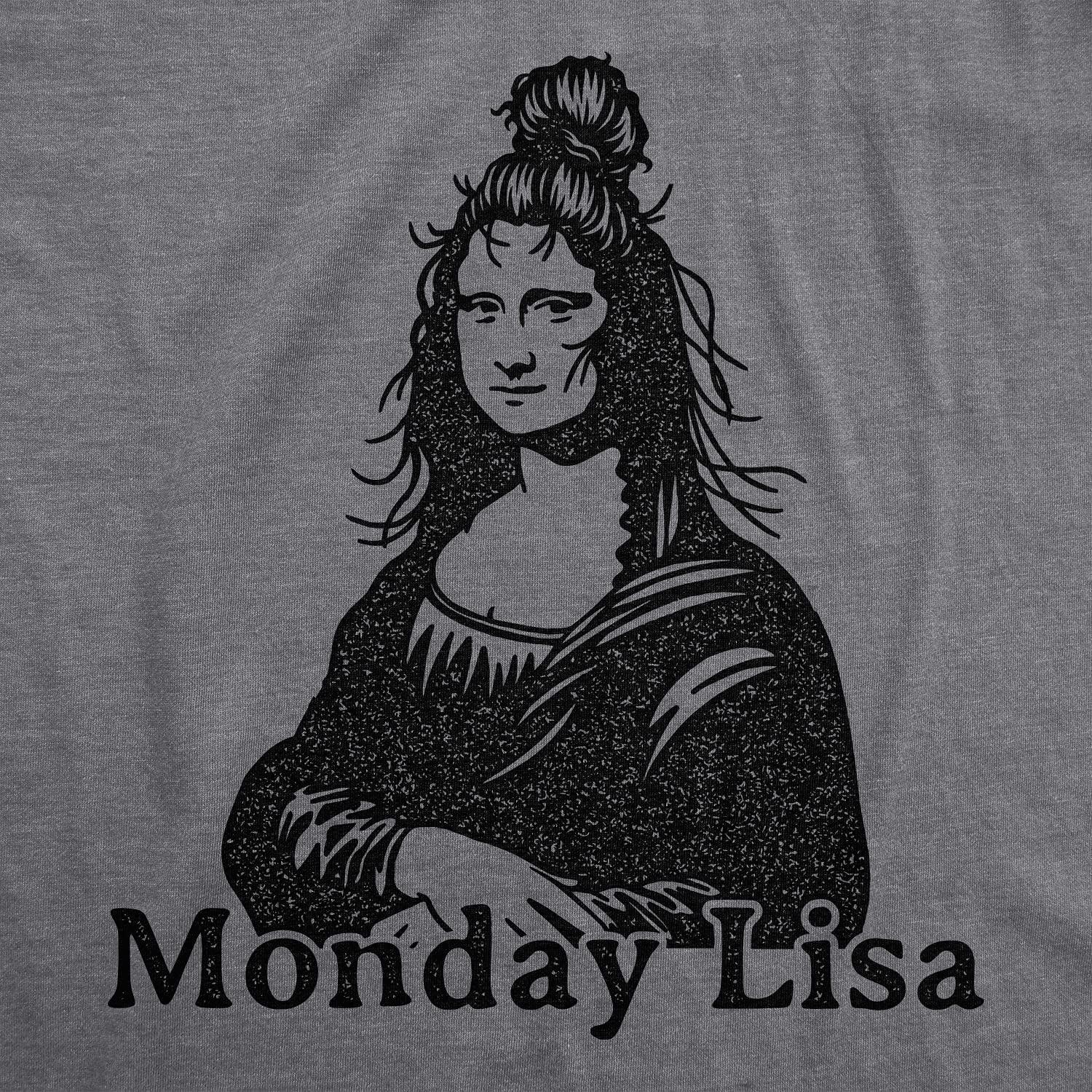 imageWomens Monday Lisa T Shirt Funny Trainwreck Mess Mona Lisa Sarcastic Party Graphic TeeDark Heather Grey