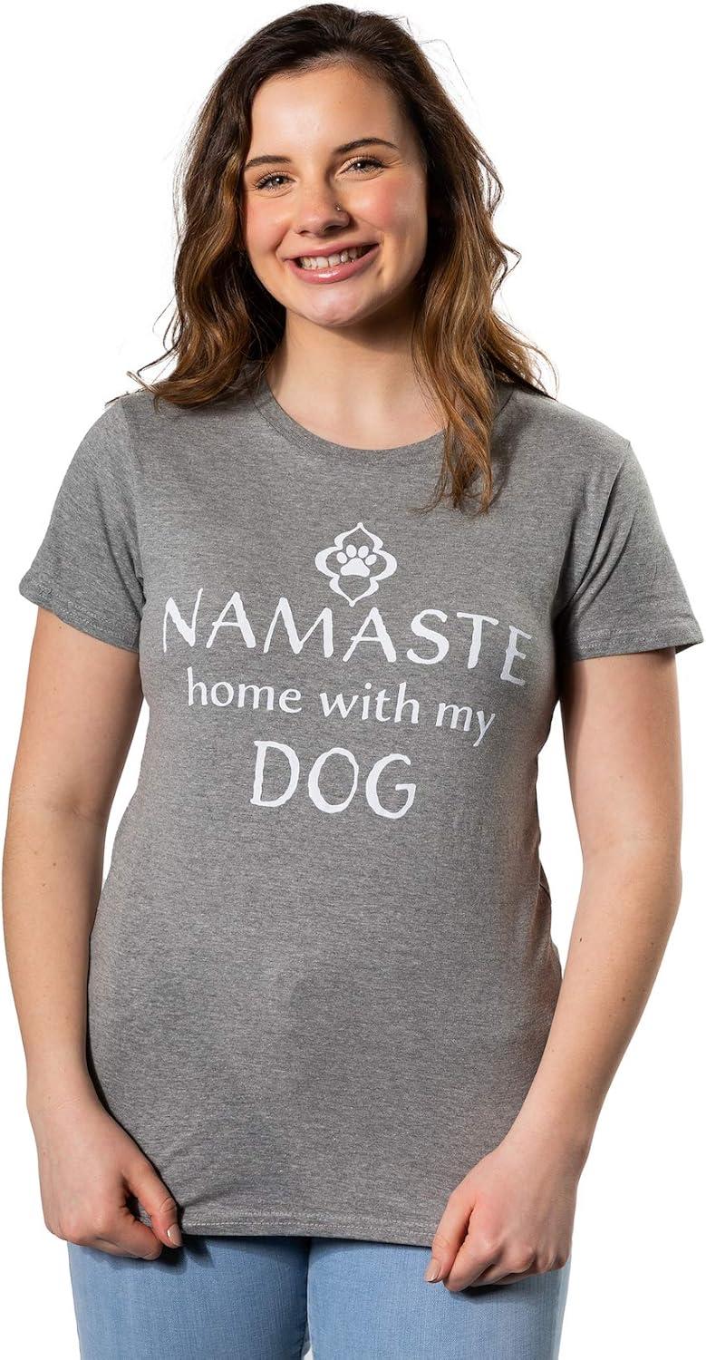 imageWomens Namaste Home with My Dog T Shirt Funny Yoga Puppy Owner Mom Ladies TeeDark Heather Grey