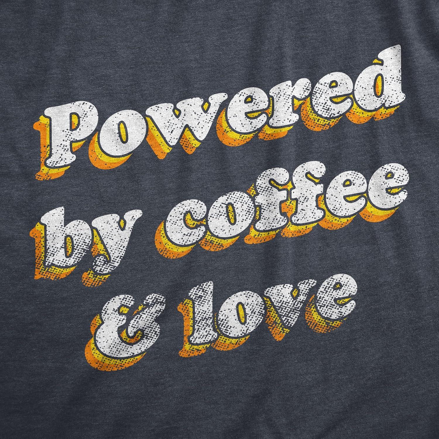 imageWomens Powered by Coffee and Love T Shirt Funny Retro Graphic Fun Novelty Tee for GuysHeather Navy