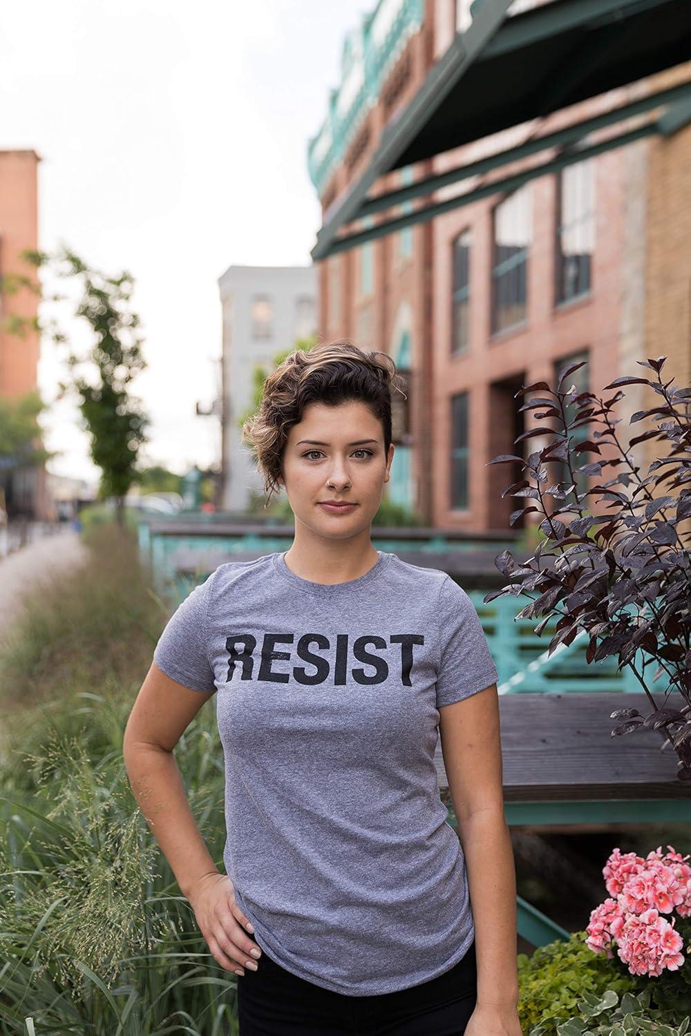 imageWomens Resist T Shirts Political Anti Authority Protest Tees Rebel Rally March TeeDark Heather Grey Resist
