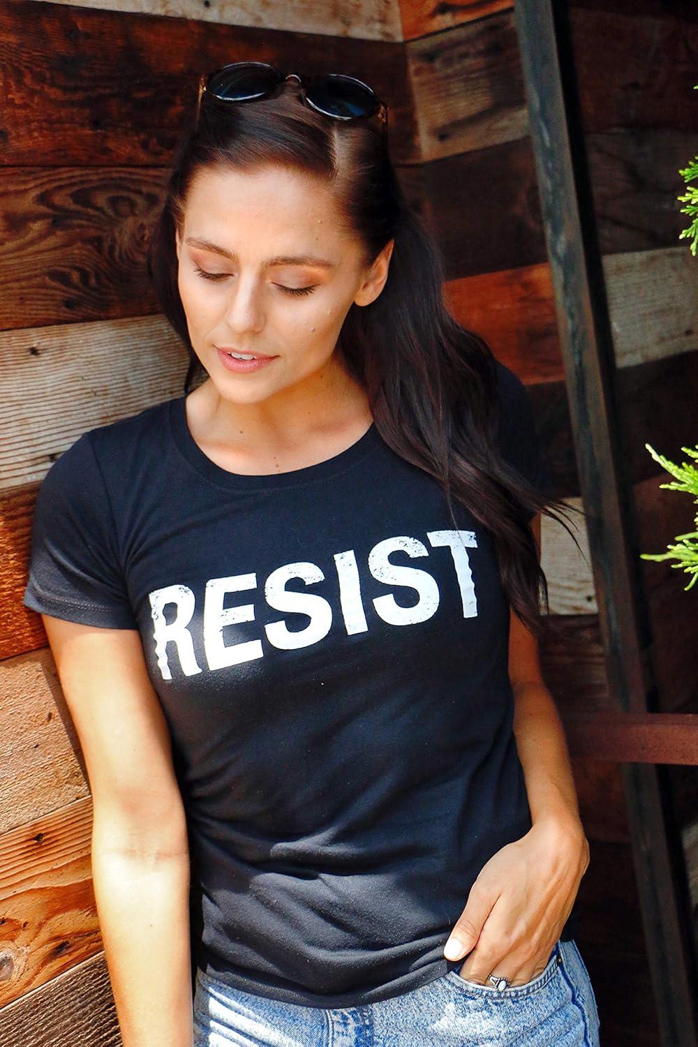 imageWomens Resist T Shirts Political Anti Authority Protest Tees Rebel Rally March TeeDark Heather Grey Resist