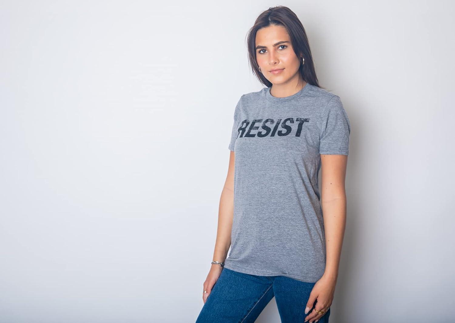 imageWomens Resist T Shirts Political Anti Authority Protest Tees Rebel Rally March TeeDark Heather Grey Resist