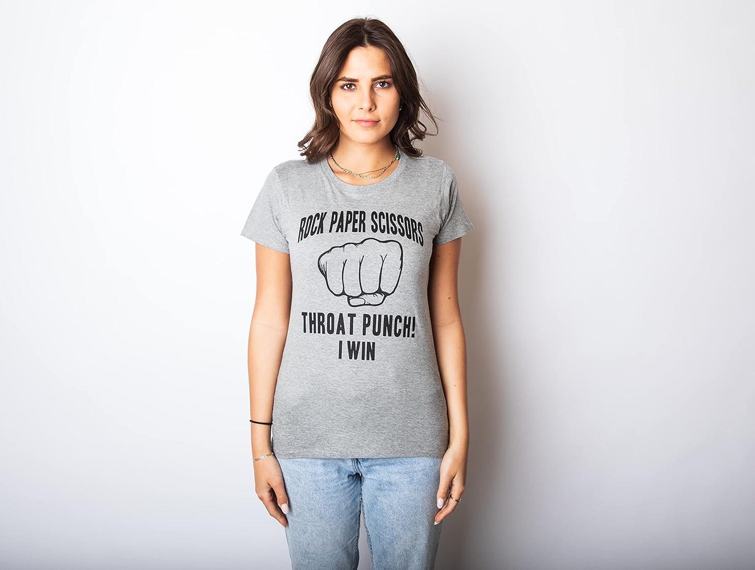 imageWomens Rock Paper Scissors Throat Punch T Shirt Funny Sarcastic Humor Tee GirlsDark Heather Grey