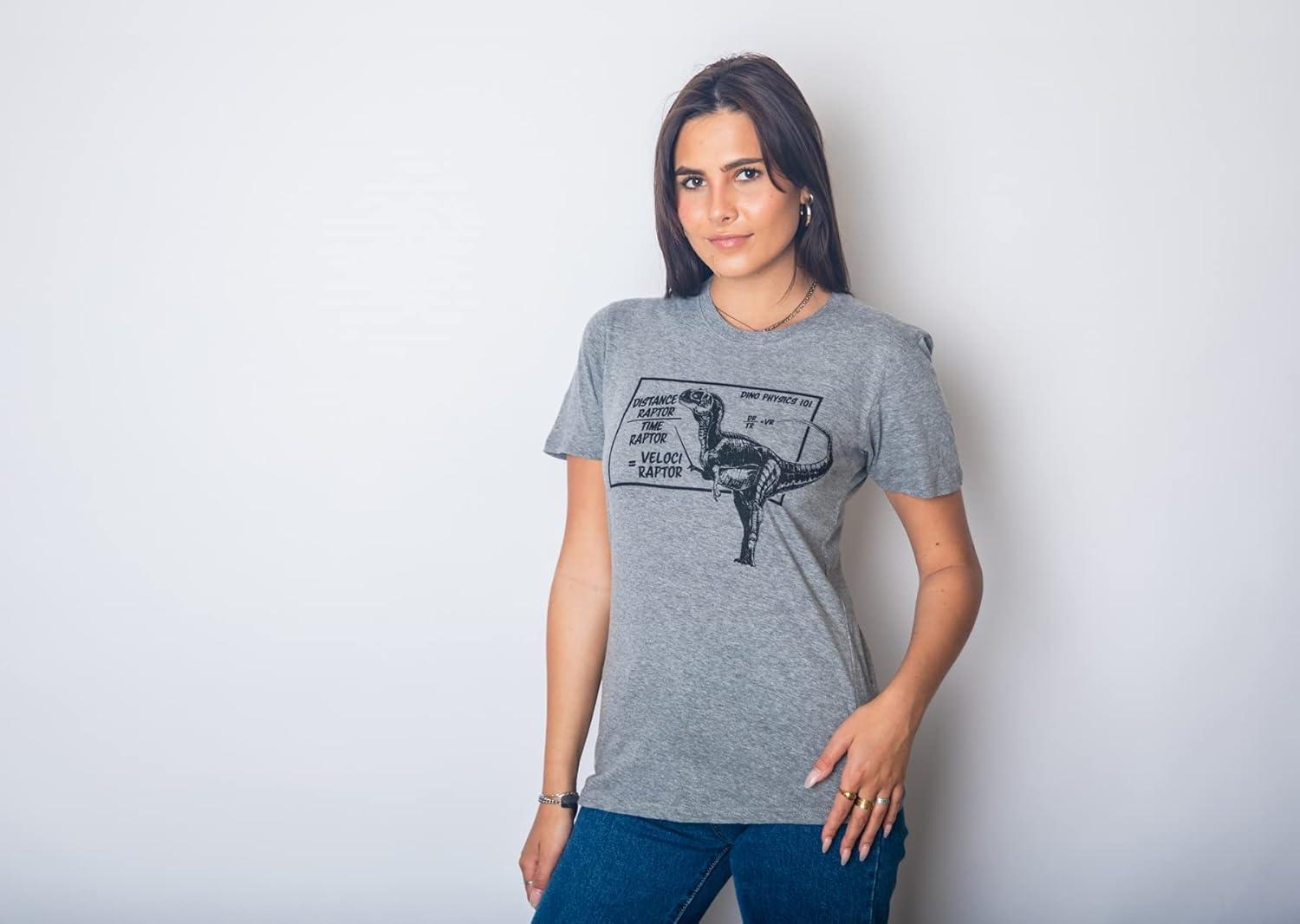 imageWomens Velociraptor T Shirt Cute Funny Dinosaur Cool Graphic Tee for LadiesDark Heather Grey