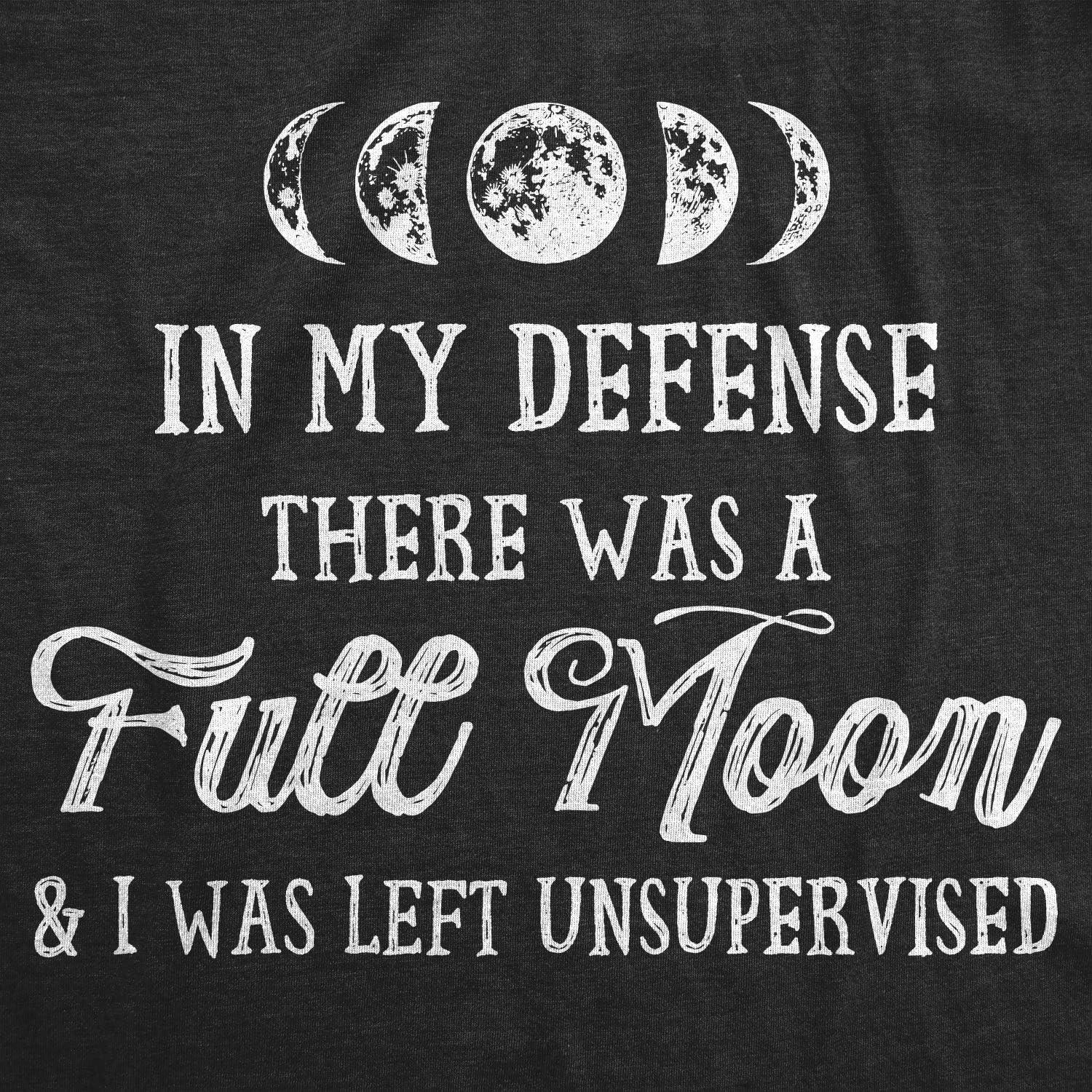 imageWomens in My Defense There was A Full Moon and I was Left Unsupervised T ShirtHeather Black