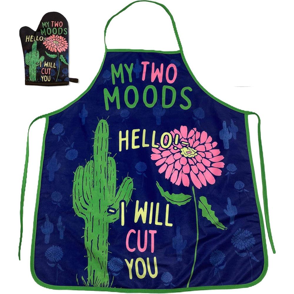 imageCrazy Dog TShirts My Two Moods Hello I Will Cut You Funny Flower Cactus Graphic Novelty Kitchen Accessories Funny Graphic Kitchenwear Introvert Cool Sarcastic Novelty Black Oven Mitt  ApronOven Mitt  Apron