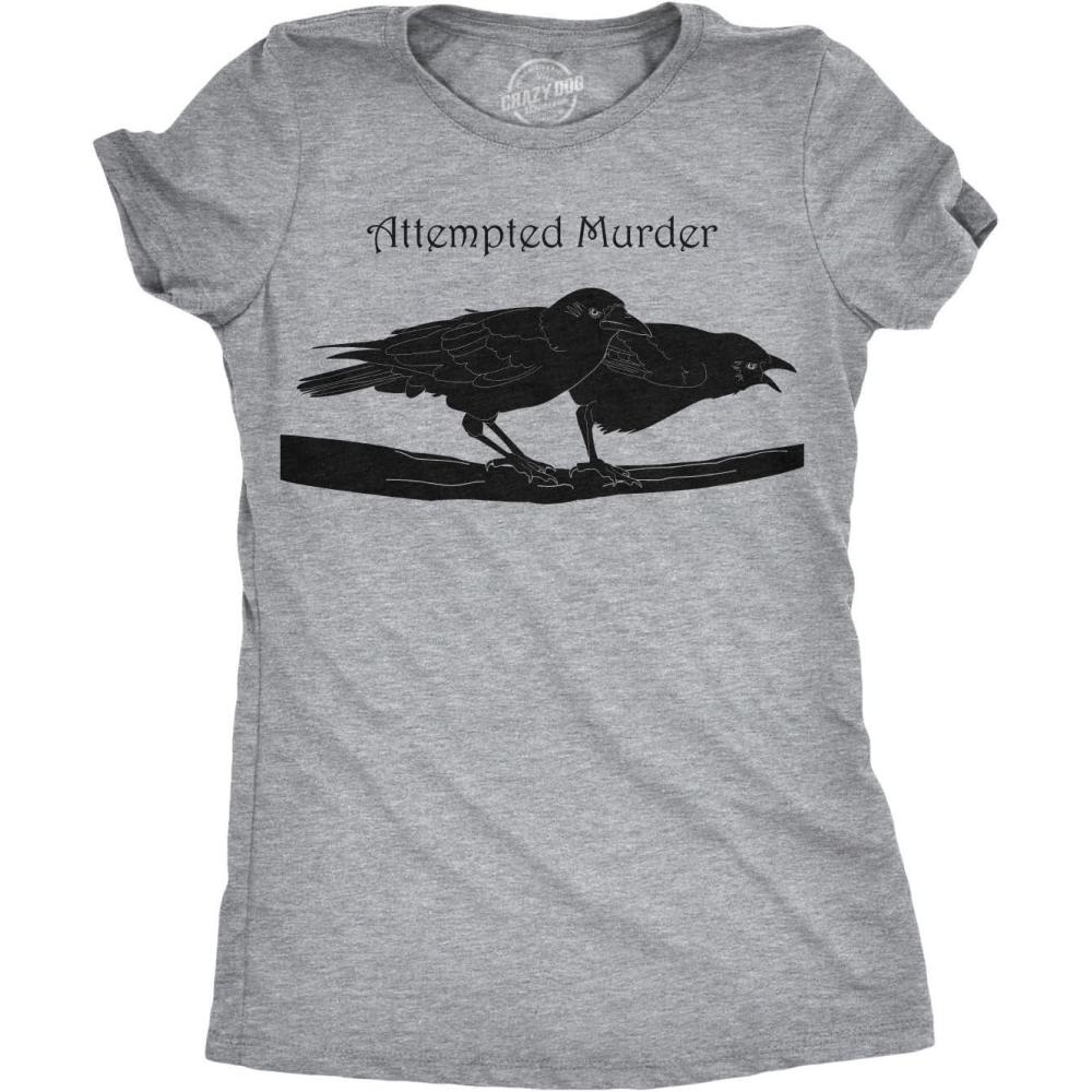 imageCrazy Dog Womens Funny Animal T Shirts Cute and Sarcastic Nature Tees for WomenLight Heather Grey Attempted Murder