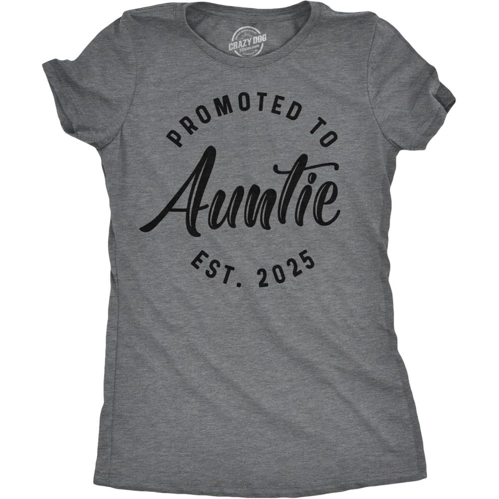 imageCrazy Dog Womens Promoted to Auntie 2025 Graphic T Shirt New Baby Family TeeDark Heather Grey 2025